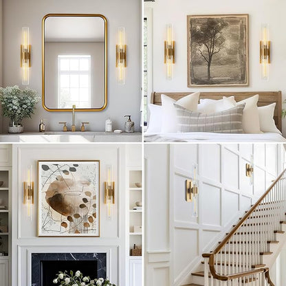 YUYI Brass Wall Sconces Set of Two, 22.8'' Gold Bathroom Sconces Wall Decor with Clear Glass Shade, Indoor Vanity Wall Lights for Bathroom Living Room Bedroom Hallway Fireplace Staircase