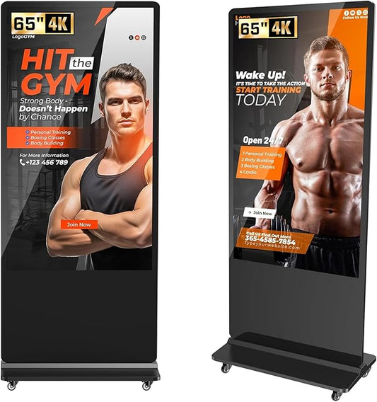 32/43/55/65 Inch Digital Signage Display, LCD Screen Advertising Display Kiosk Interactive Totem Floor Standing Auto AD Player with USB/HDMI/WiFi Android OS (65'' Non-Touch)