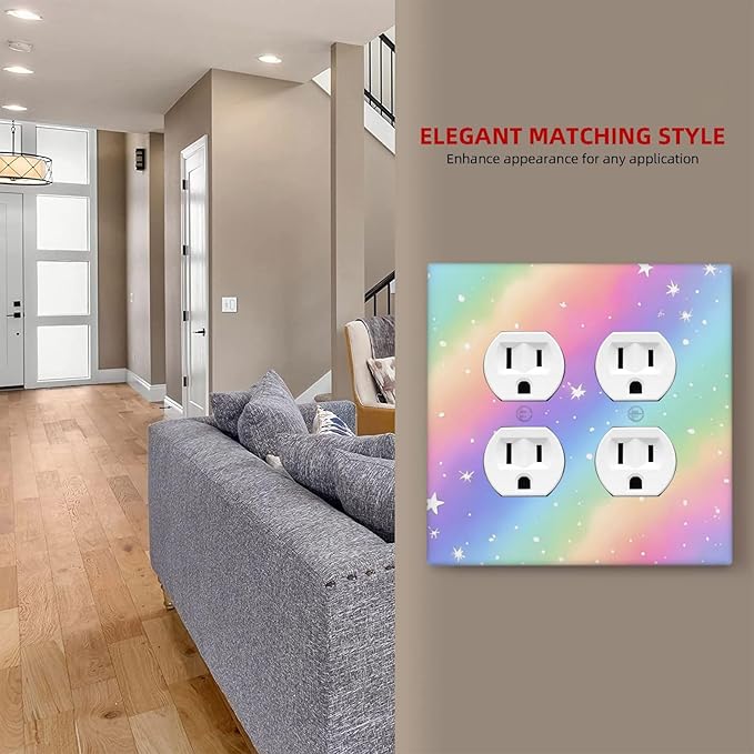 Decorative Outlet Covers Pink Blue Purple Iridescent Rainbow 2 Gang Light Switch Cover Plate Double Duplex Wall Plates for Electrical Outlets Switch Plate Covers for Bedroom Home Decor
