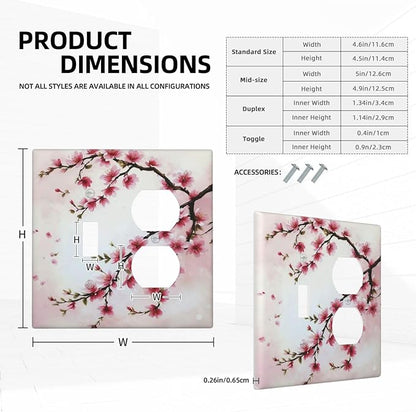 Decorative Outlet Covers Rustic Branch with Pink Flowers Plum Blossom 2 Gang Wall Plate Single Toggle Duplex Light Switch Cover Switch Plate Covers Faceplate for Bedroom Home Decor