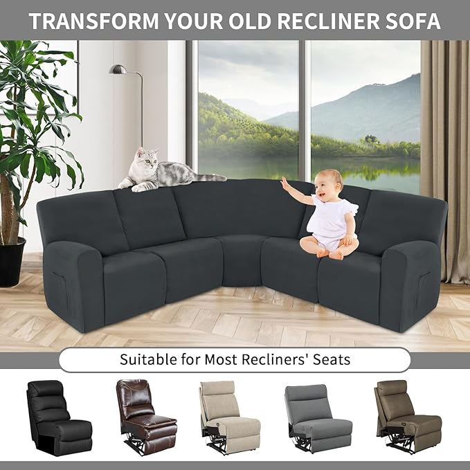 Easy-Going 100% Waterproof Recliner Cover Additional Seat Cover for Reclining Couch, Stretch Sofa Covers Washable Furniture Protector for Kids & Pets, 1 Seat, Dark Gray
