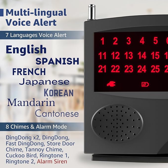 Wireless Calling System Nurse Call System Caregiver Pager for Restaurant Clinic Nursing Home 7 Languages 8 Alert Tones, 10 Call Buttons and 1 Monitoring Unit for Patients Seniors Customer