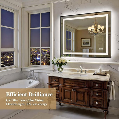 40X32 Inch LED Bathroom Mirror with Lights, Black Frame Frontlit+ Backlit Bathroom Vanity Mirror for Wall, Ultra-Clear Tempered Glass, Shatter-Proof, Anti-Fog and Memory Function, ETL Listed