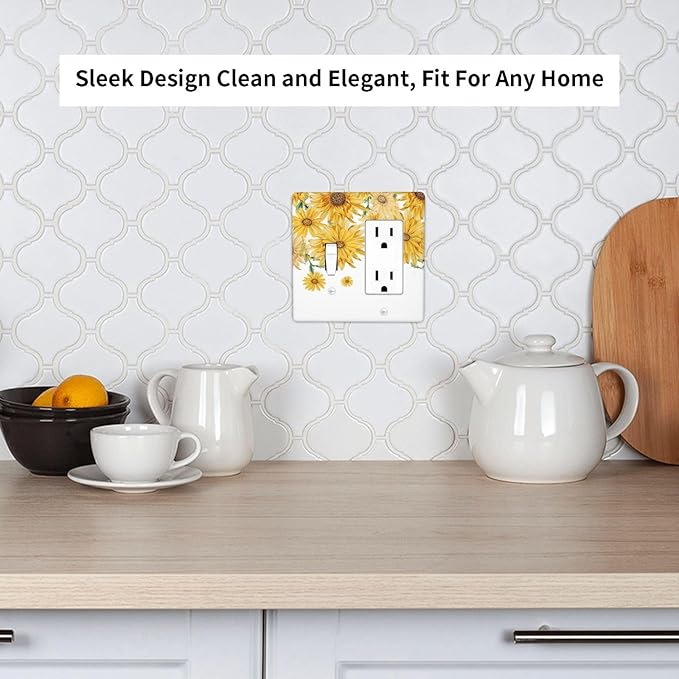 Sunflower Yellow Flowers Floral Outlet Covers 1 Toggle 1 Rocker Combination Decorative Wall Plate Electrical Switch Plates Light Switch Cover Plate for Bed Room Living Room Decor
