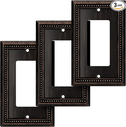 Henne Bery Sunken Pearls Heavy Duty Decorative Wall Plate Switch Plate Outlet Cover (Single Decorator, 3 Pack, Aged Bronze)