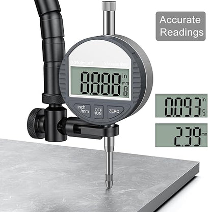 HDLNKAK Dial Indicator Magnetic Base, Digital Dial Indicator Tools Set for Alignment, Precise Measurement Tool with Flex Arm Base and Indicator Combo