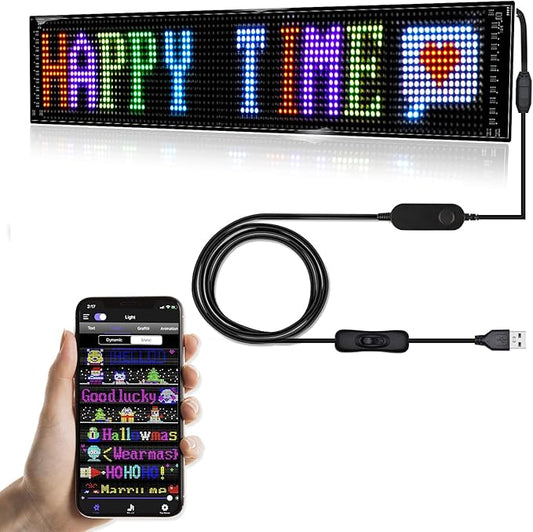 Scrolling LED Sign,LED Signs for Business,Programmable Flexible Digital Sign,Bluetooth APP,DIY Animations,Text, Graffiti (27''x5'')