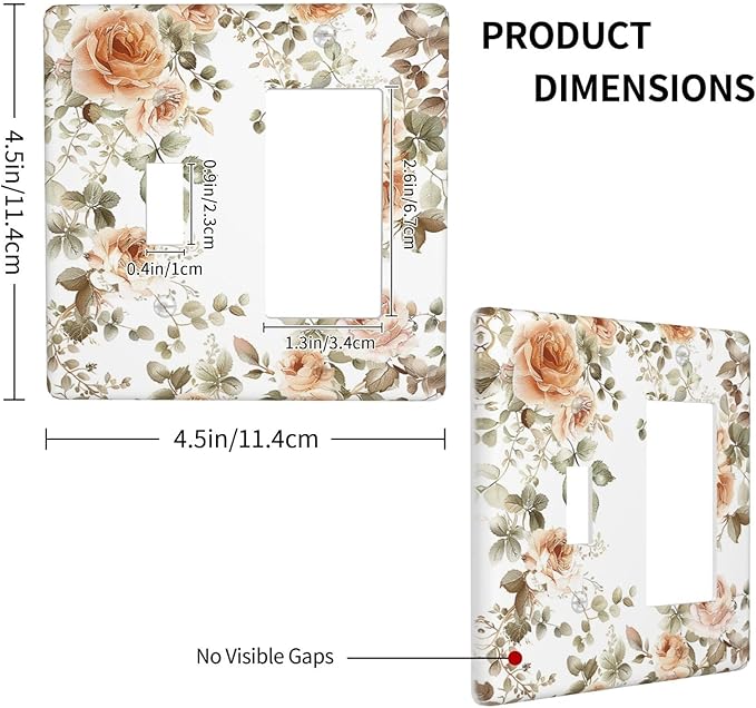 Outlet Covers Vintage Warm Color Orange Flowers And Leaves 1 Toggle 1 Rocker Combination Decorative Wall Plate Electrical Switch Plates Light Switch Cover Plate for Bedroom living Room