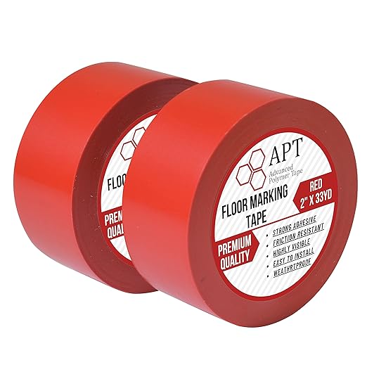APT, Multi Color Marking Tape, Premium Safety Marking and Dance Floor Splicing Tape, 6 mil Thick (Red, 2 Roll)