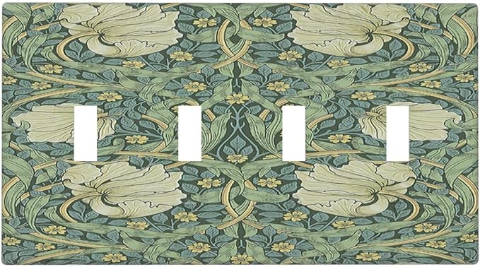 Light Switch Covers Vintage Floral Plant Sage Green William Morris Quad Toggle 4 Gang Wall Plate Electrical Faceplate Decorative Switch Plates for Bedroom Home Decor