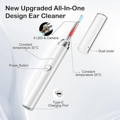 Ear Wax Removal Tool Camera，Wireless Ear Cleaner with Camera 1080P, Earwax Removal Kit with 6 LED Light 5 Replacement Ear Spoon, Ear Camera for iOS & Android (White)