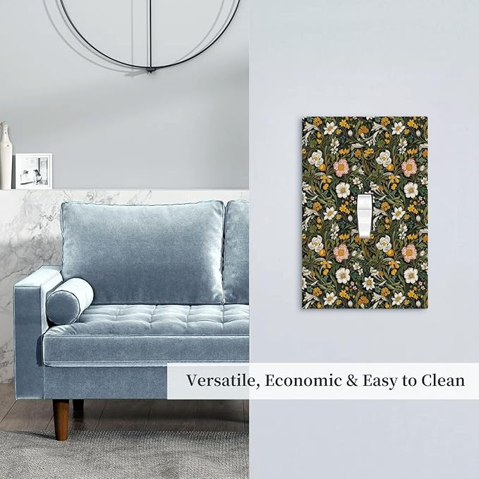 Decorative Light Switch Plate Covers Rustic Green Leaf White Daisy Yellow Floral 1 Gang Light Switch Cover Plate Single Toggle Wall Plate Outlet Covers Faceplate for Bedroom Home Decor