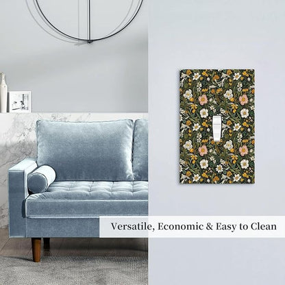 Decorative Light Switch Plate Covers Rustic Green Leaf White Daisy Yellow Floral 1 Gang Light Switch Cover Plate Single Toggle Wall Plate Outlet Covers Faceplate for Bedroom Home Decor