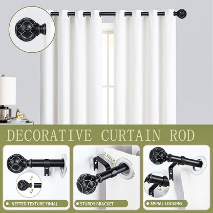 Black Adjustable Curtain Rods for Windows:Farmhouse Heavy Duty Curtain Rod for Bedroom Living Room,Boho Decorative Rustic Drapery Rods with Vintage Coastal Finials,Matte Black 2 Pack 36-88"