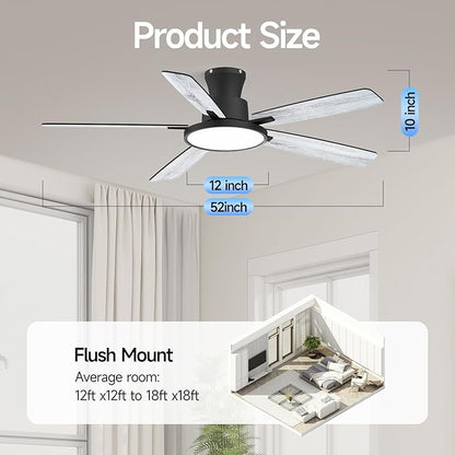 Ceiling Fans With Lights,52 Inch Smart Ceiling Fan, Remote/App Control, Compatible with Alexa/Google Assistant,Reversible,Dimmable,Adjustable Color Temperature,6 Speeds,Timer(Gray)
