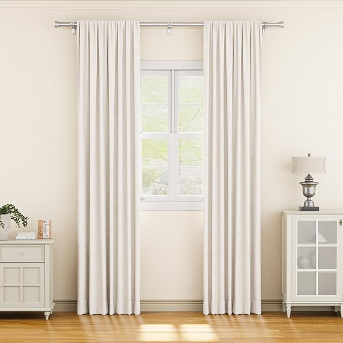 Curtain Rod 2 Pack 32-84 Inch, Heavy Duty 1 Inch Curtain Rod, Sliver Long Adjustable Window Treatment Rods, Modern Design, Easy Installation