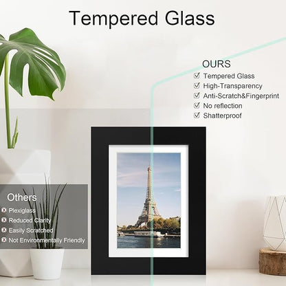 iRahmen 5x7 Picture Frame with HD Tempered Glass, Display Pictures 4x6 with Mat or 5 x 7 Without Mat, Wood Photo Frames for Tabletop and Wall Mount (Black, 1 Pack)