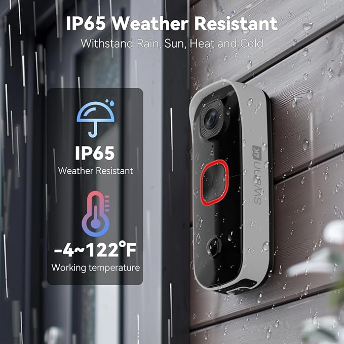 Swann Buddy4K UHD Wireless Video Doorbell & Chime | No Monthly Fee | Ultra-Wide 165° View | Smart Analytics | 2-Way Audio | Night Vision | Easy Installation | Indoor & Outdoor Surveillance | 4KBUDDY