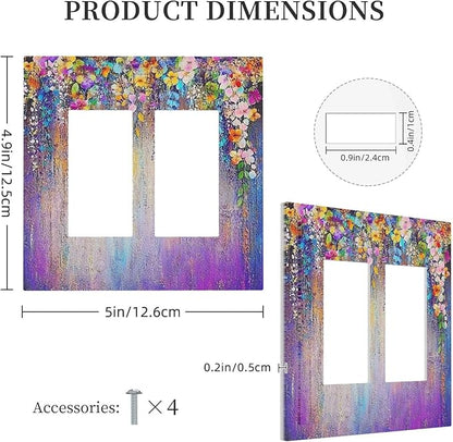 Colorful Country Flower Wildflower Floral Decorative Outlet Covers 2 Gang Double Gfci Rocker Electrical Wall Panels Light Switch Cover Plate For Bed Room Living Room Decor