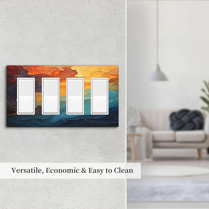 Abstract Colorful Modern Luxury Rainbow 4 Gang Wall Plates Outlet Covers Quad Rocker Light Switch Cover Plate Decorative Switch Plates GFCI Electrical Faceplate for Bathroom Bedroom Decor 4.5 X 8 IN