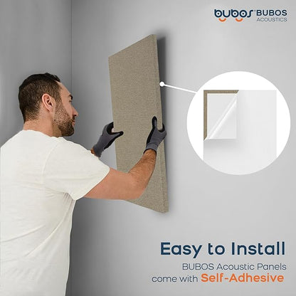 BUBOS 4 PCS Acoustic Panels,23.6''x11.8'' Fabric Soundproof Wall Panels,Self-adhesive Sound Absorbing Panels for Studios, Office, Home Theater,Fabric-Clad Jute