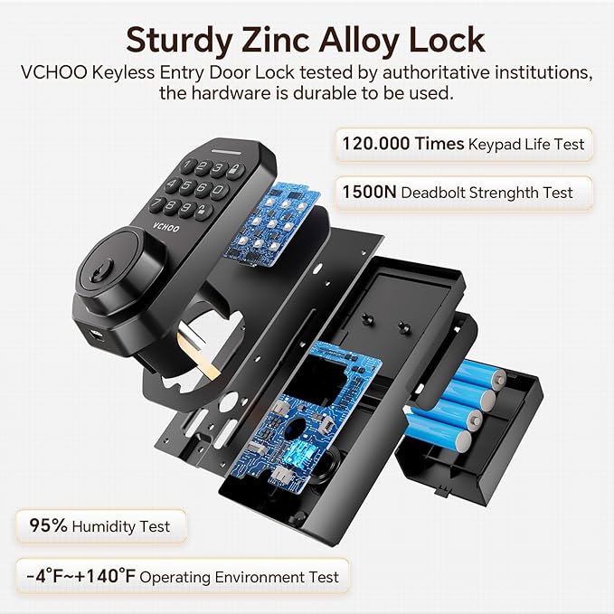 Keyless Entry Door Lock Set Smart Locks for Front Keypad Door Lock with Handle Automatic Lock One Time Password Anti Peeping Password IP54, Black