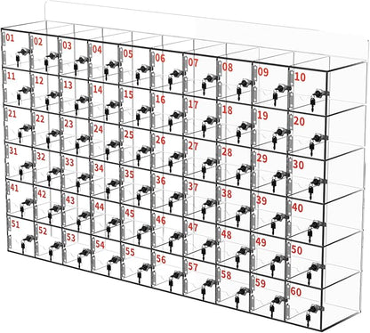 100 Slots Cell Phone Locker Acrylic Cell Phone Lock Box with Door Locks and Keys, Wall-Mounted Cell Phone Storage Cabinet for Office Classroom Gym Firms, Clear Lockers for Storage (Large 60 Slots)