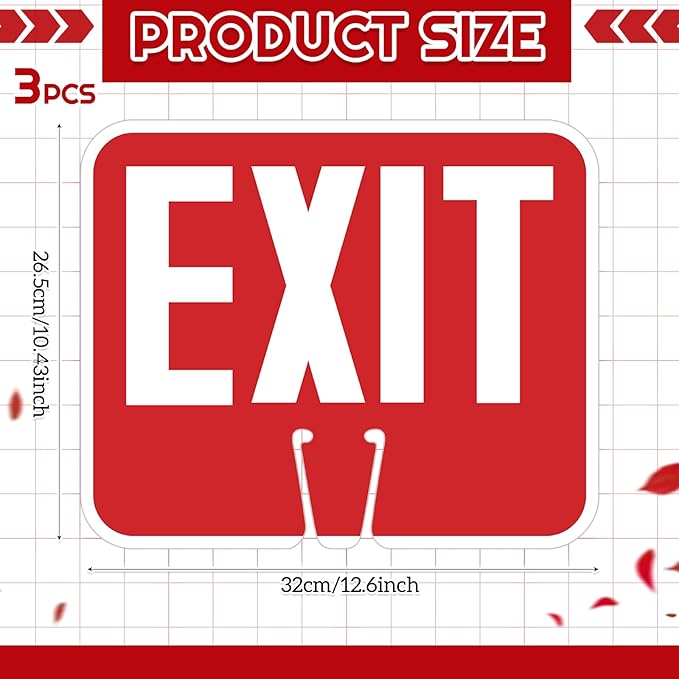 Geetery 3 Pcs Exit Traffic Cone Signs, Double Sided Printing, 10" x 13" Warning White and Exit Red Background Road Cone Top Signs
