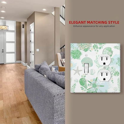 Beach Nautical Starfish Scallop Coral Conch Wallplates 1 Toggle 1 Duplex Switch Plate Electrical GFCI Faceplate Decorative Light Switch Covers for Bathroom Home Decor