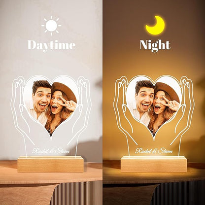 Custom Picture Frames, Customized Picture Frame, Personalized Photo Frame with Night Light, Personalized Anniversary Valentines Day Gifts for Women Men Her Him Girlfriend Boyfriend Couples