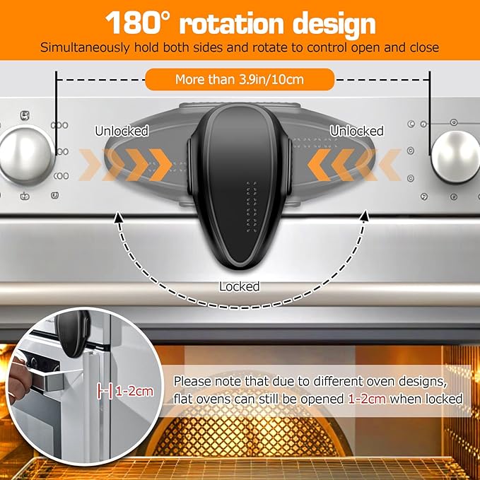 Oven Lock Child Safety (2 Pack),Oven Door Lock,Oven Front Lock, Baby Proofing, Baby and Child Proof Locks for Drawer Oven Stove Door, Upgrade Heat-Resistant Material, Easy to Install - Black