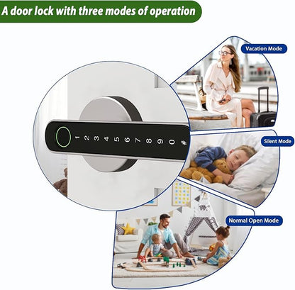 Smart Electronic Fingerprint Door Lock, Keyless Entry with Handle, Codes, APP, IC Cards, Fingerprints, Keys, for Home Bedroom Apartment (Silvery)