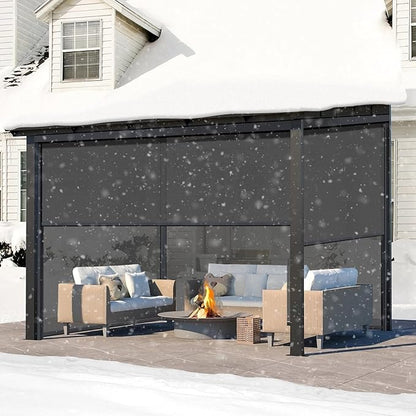 ZSHINE Hard-Wired Outdoor Snow Blocking Weatherproof Motorized Patio Roller Shades Remote Control for Porch Balcony Customized Size (Light Grey 30% Openness)