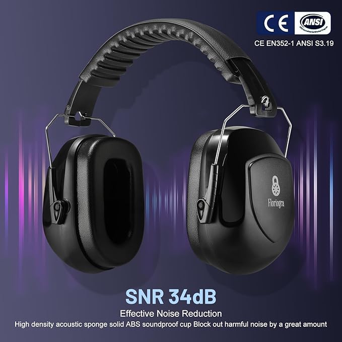 3 Pack Noise Reduction Ear Protection, Hearing Protection Ear muffs SNR 34dB Noise Cancelling Headphones for Adults Kids Autism, Sound Proof Earmuffs for Mowing/Construction/Work