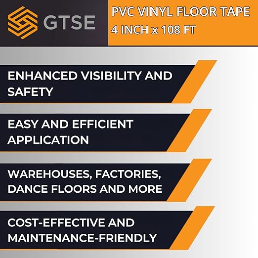 GTSE 4 inch x 108 ft Blue PVC Vinyl Floor Tape, Safety Marking Tape, 6 mil Thick, Suitable for Dance Floors, Gyms, Warehouses, Sports Facilities