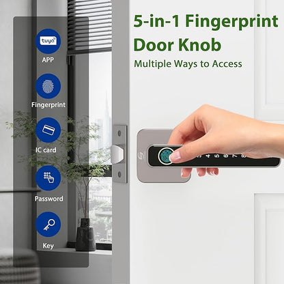 Smart Door Lock, Fingerprint Door Knob, 5 in 1 Digital Knob APP/Keypad Code/IC Cards/Fingerprint/Keys, for Home Hotel Apartment Office