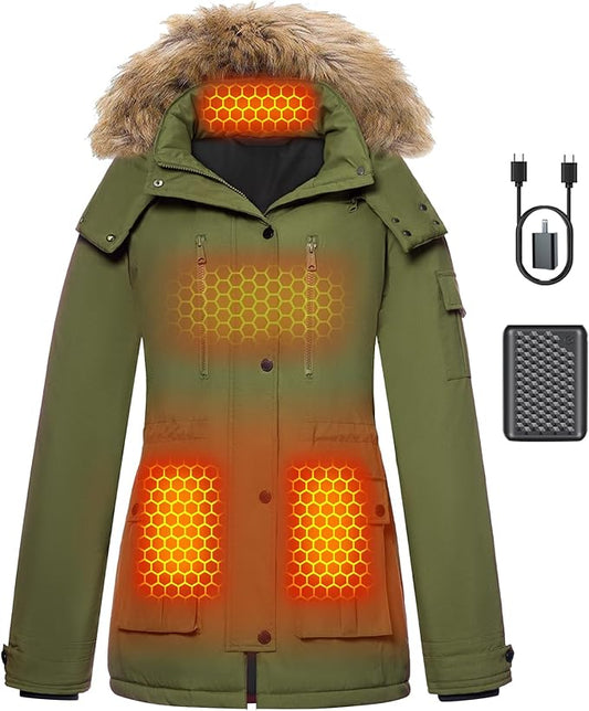 Graphene Heated Jacket for Women with Large Capacity Battery Pack Waterproof Windproof