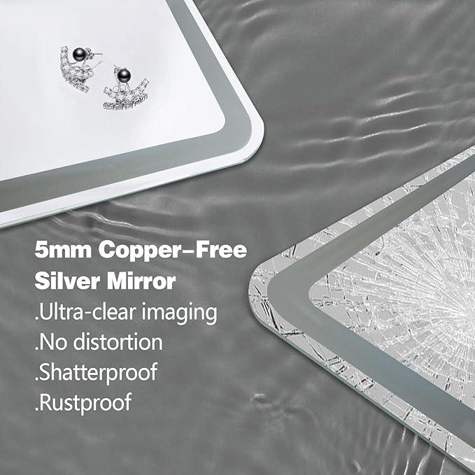 Niccy Led Mirror for Bathroom, 32"x20" Frameless Frontlit and Backlit Mirror for Wall Lighted Mirror with Bedroom 3 Color, Defogger, Explosion-Proof, HD Glass, IP65 Vanity Mirror Horizontal/Vertical