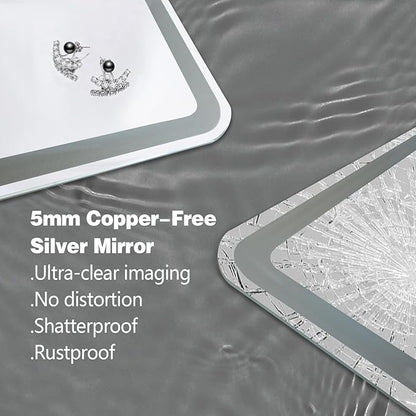 Niccy Led Mirror for Bathroom, 32"x20" Frameless Frontlit and Backlit Mirror for Wall Lighted Mirror with Bedroom 3 Color, Defogger, Explosion-Proof, HD Glass, IP65 Vanity Mirror Horizontal/Vertical