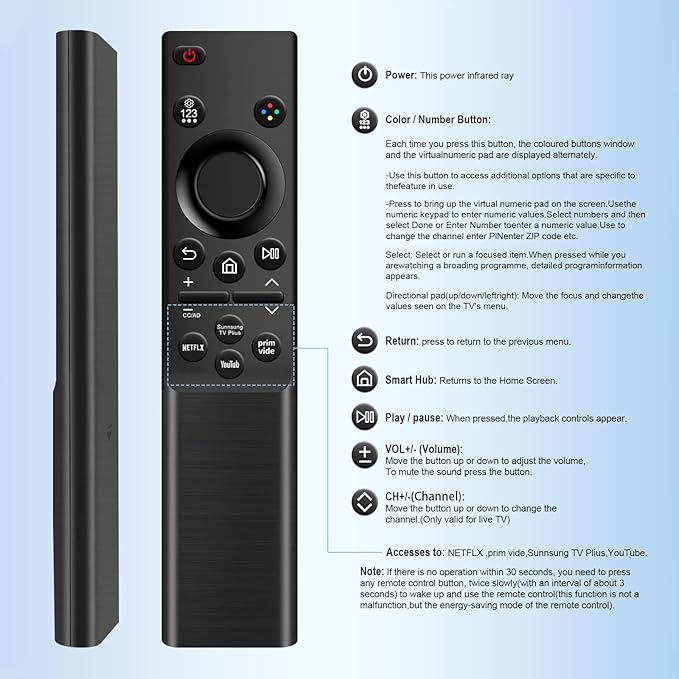 [2 Pack] Universal Replacement for Samsung TV Remote Control, BN59-01484A Compatible with All Samsung Smart TV, QLED, 4K, 8K, Frame, Curved, LED, LCD HDTV Models (2019-2025), No Setup Required