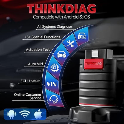 Thinkdiag OBD2 Scanner Bluetooth Full System Bidirectional Diagnostic Scan Tool OE Level Code Reader with 15+ Reset Service FCA AutoAuth All Software 1 Year Update Fits for iOS & Android