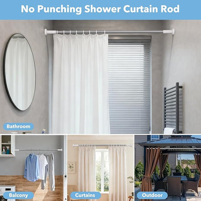 Tension Curtain Rod 51–128 In (4.25–10.67 ft),Extra Long Outdoor Curtain Rod for Window or Bathroom Patio,Easy to Install No Drilling Never Rust,Heavy Duty Adjustable Spring Shower Rod