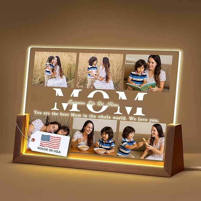 LOUISMIAA Customized Picture Frames with Night Light,Decorative Plaque Anniversary Birthday Mother’s Day Father’s Day Valentine’s Personalized Gifts for Boyfriend Girlfriend Couple Same Day Shipping