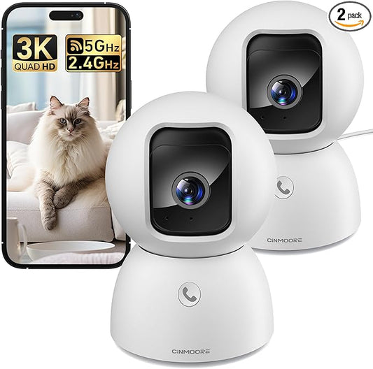 2 Pack 5G Pet Camera Indoor with Phone App, 3K Cat Dog Camera with Speaker, 5MP Cameras for Home Security, Person/Pet/Facial AI Detection Pan-Tilt Motion Tracking, 2-Way Talk, 2.4G/5G Dual-Band Wi-Fi