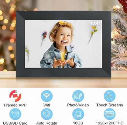 Frameo 10.1 Inch Smart WiFi Digital Photo Frame,Digital Picture Frame with 16GB Storage & SD Slot, Electronic Picture Frame IPS Touch Screen with Auto-Rotate, Frameo Digital Frame WiFi