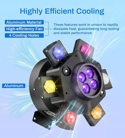Moving Head DJ Lights, 150W Quality Metal Construction 6 Arms Disco Stage Light with RGBW 4-in-1 LED, DMX-512 & Sound Activation & Remote Control, Laser Party Lights for Bar, Wedding, Club Live House