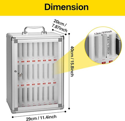 24-Slot Cell Phone Locker - Storage Cabinet for Classroom, Wall Mount Organizer With Key, Aluminum Pocket Chart for Offices, Schools and Factories