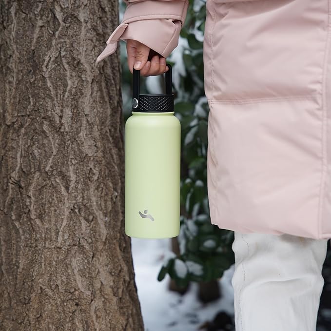 40oz Insulated Water Bottle Stainless Steel Sport Bottles with 3 Lids,Light Blue