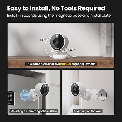 2K Security Camera Indoor/Outdoor, Pet Camera, Baby Monitor, Magnetic Mount, AI Detection, Color Night Vision, SD & Cloud Storage, Works with Alexa, 10FT Extra-Long Cable
