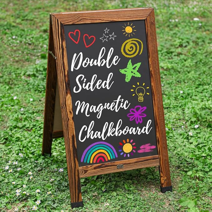 TenXVI Designs 40"x22" A-Frame Sign, Torched Wood Sandwich Board, Double-Sided Magnetic Chalkboard for Cafe, Bar, Restaurant Owners, Wedding Planners, Outdoor Sandwich Board Signs